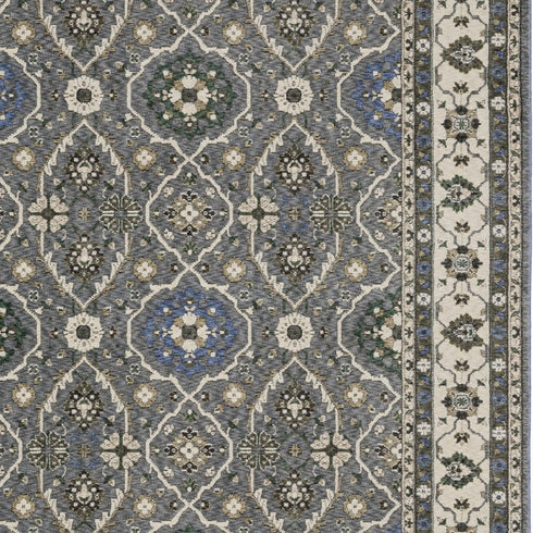 5' X 8' Blue And Gray Oriental Area Rug With Fringe